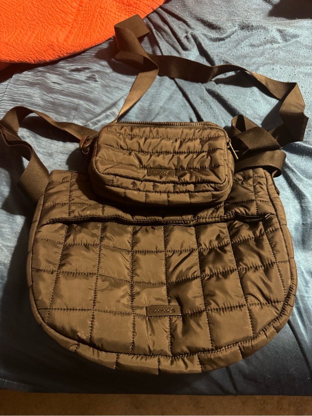 Set of 2 Reebok Puffer Quilted Black Crossbody Bag with Detachable Pouch